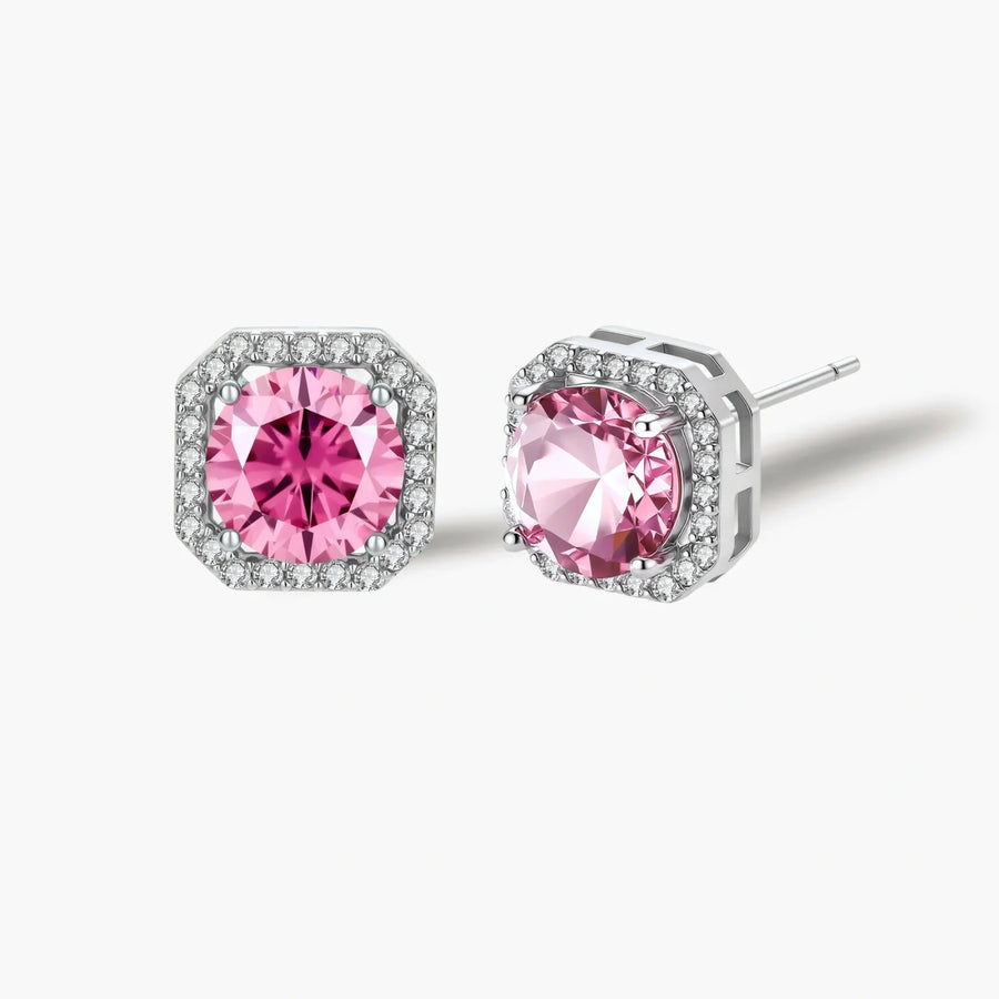 Pink Halo Moissanite Stud Earrings | LIZNA GLOW