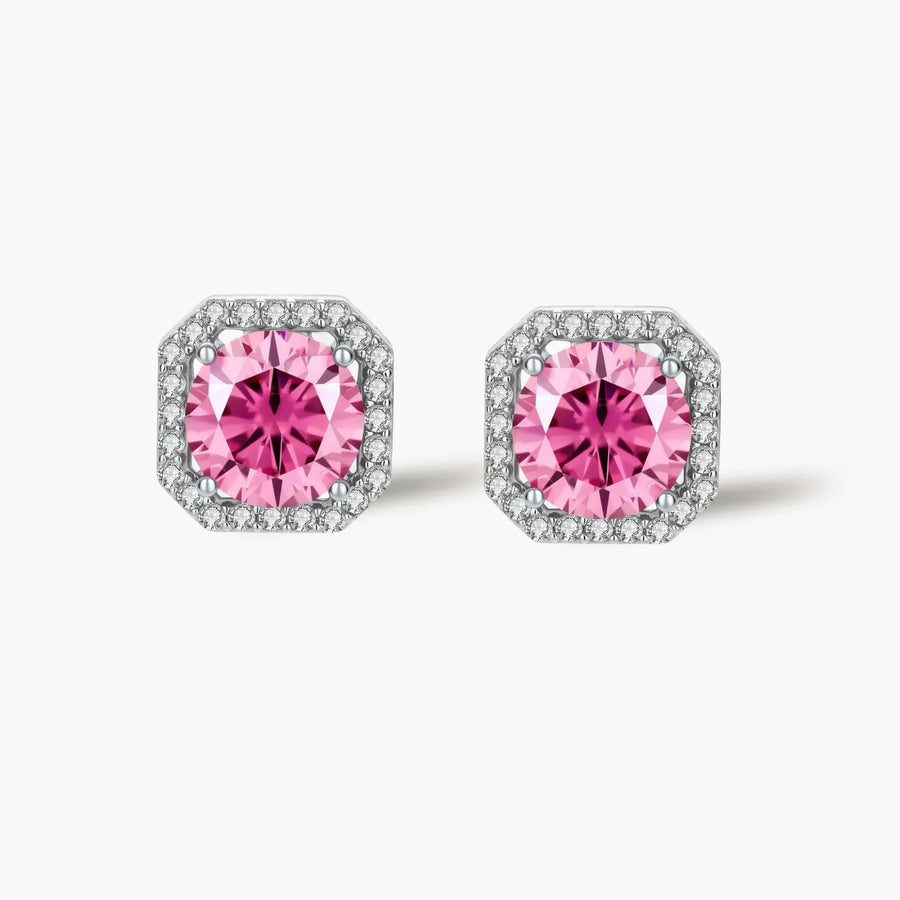 Pink Halo Moissanite Stud Earrings | LIZNA GLOW