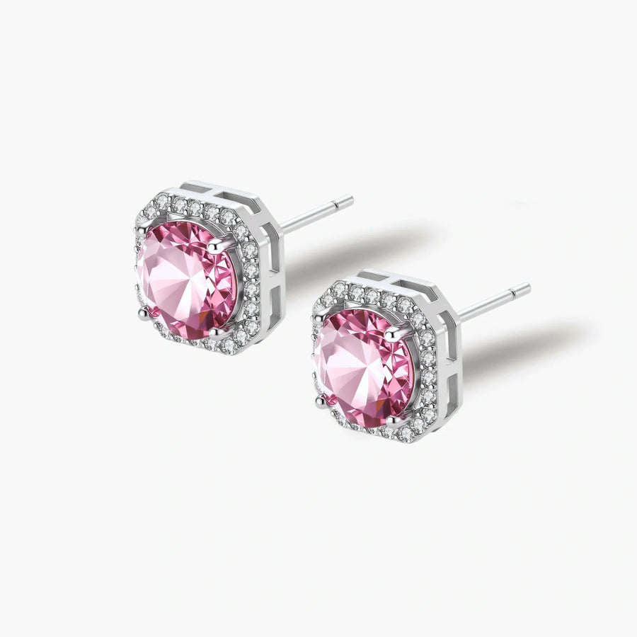 Pink Halo Moissanite Stud Earrings | LIZNA GLOW