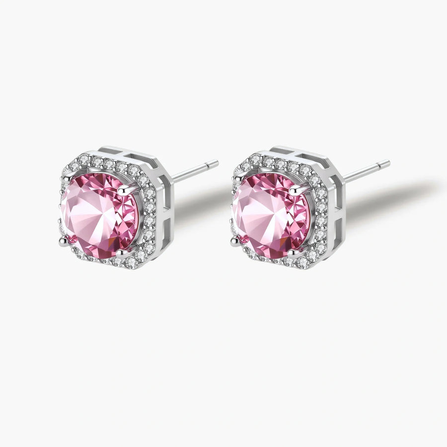 Pink Halo Moissanite Stud Earrings | LIZNA GLOW