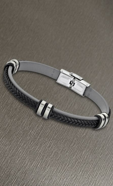 Pulsera Lotus Style LS1829-2/4 — Cuero Negro y Gris con Acero