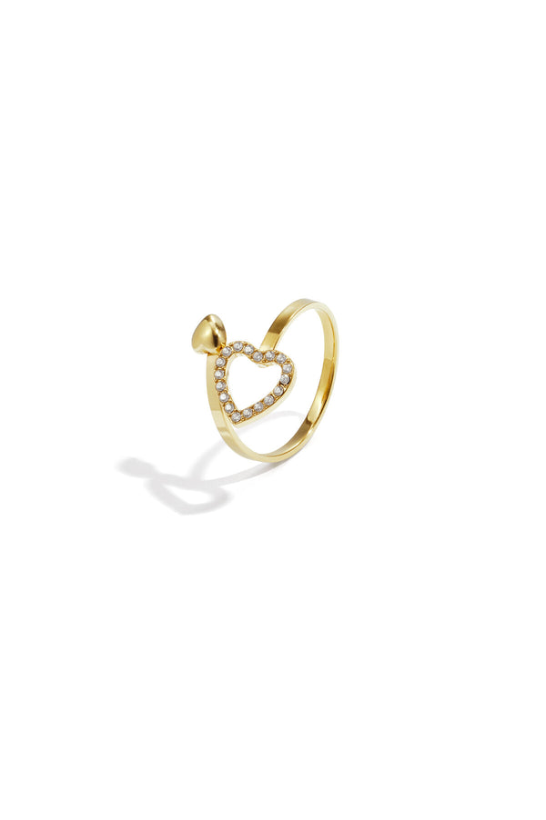Adjustable ring with hearts and stones.