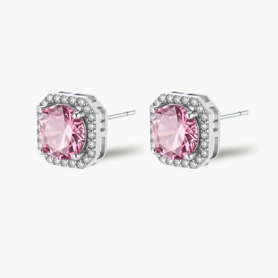 Pink Halo Moissanite Stud Earrings | LIZNA GLOW