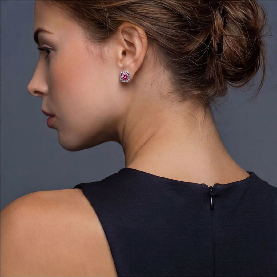 Pink Halo Moissanite Stud Earrings | LIZNA GLOW