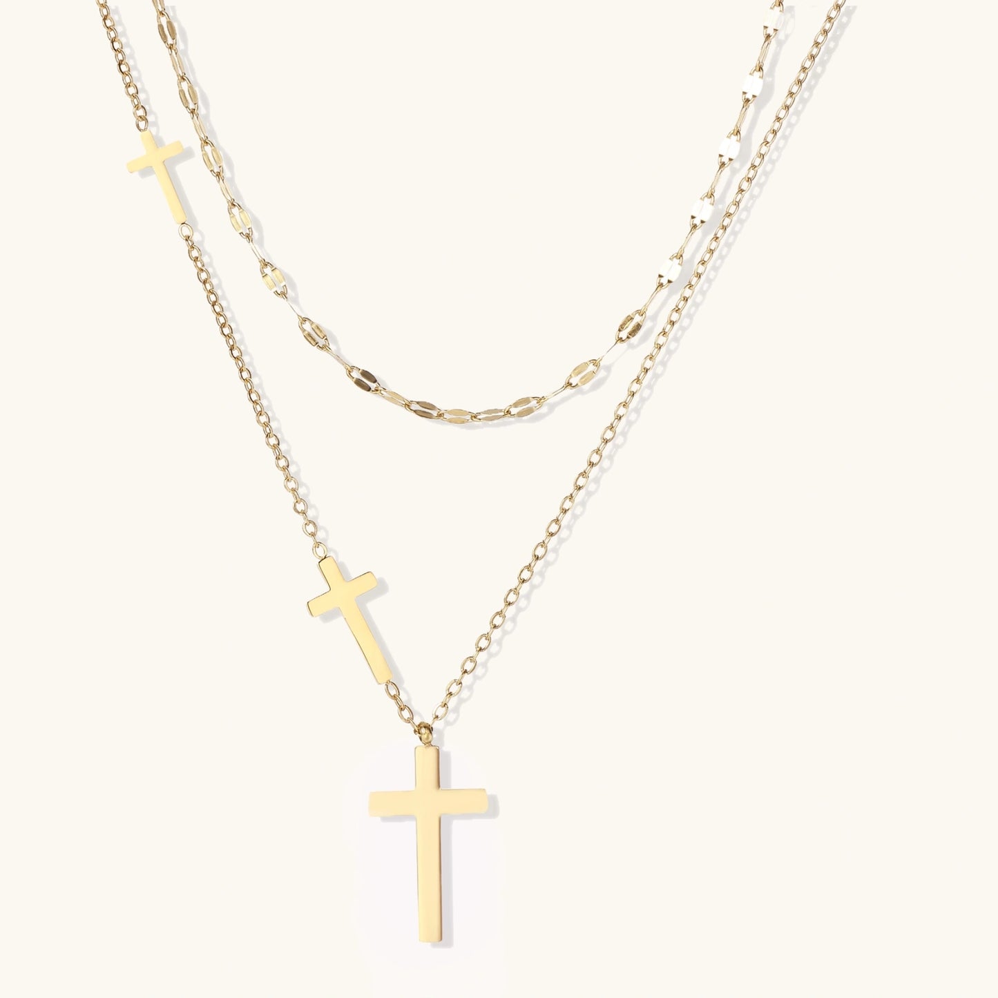 Conjunto de Collar con Cruz en Capas Divinas