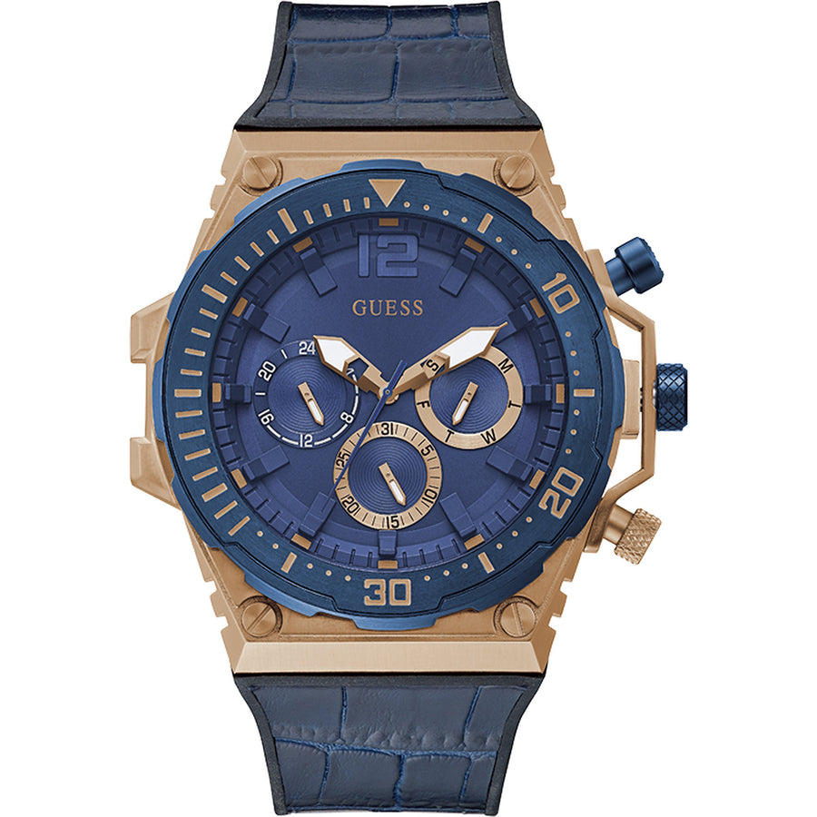 Reloj Guess Venture GW0326G1 — Oro Rosa y Azul · 48 mm