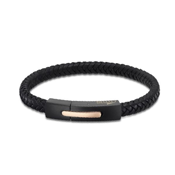 Pulsera Lotus Style LS2055-2/4 — Cuero Negro y Acero · 21 cm