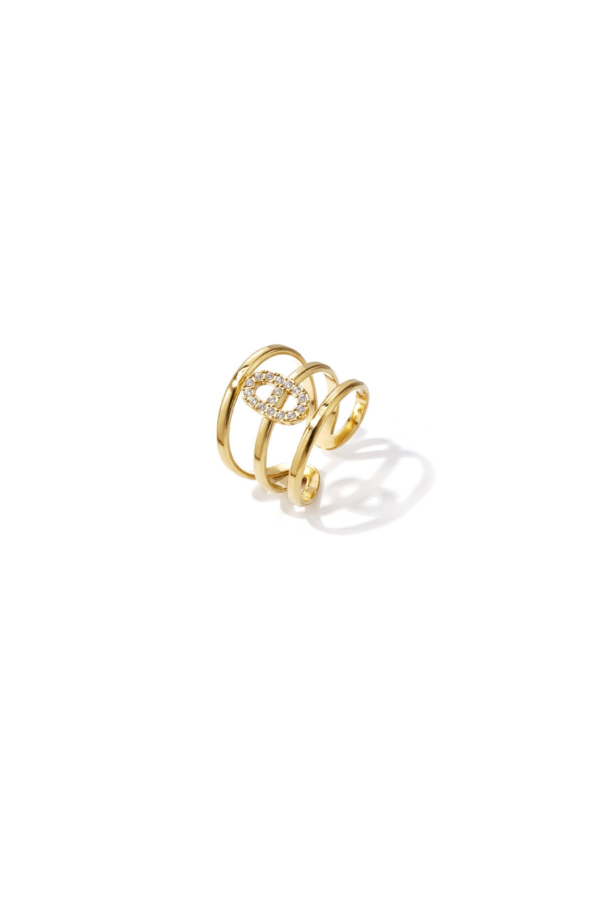 Anillo de 3 niveles con un engaste elíptico