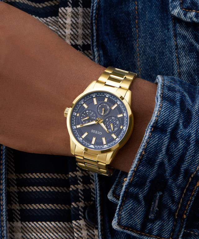 Guess GW0963G2 dorado con esfera azul en muñeca
